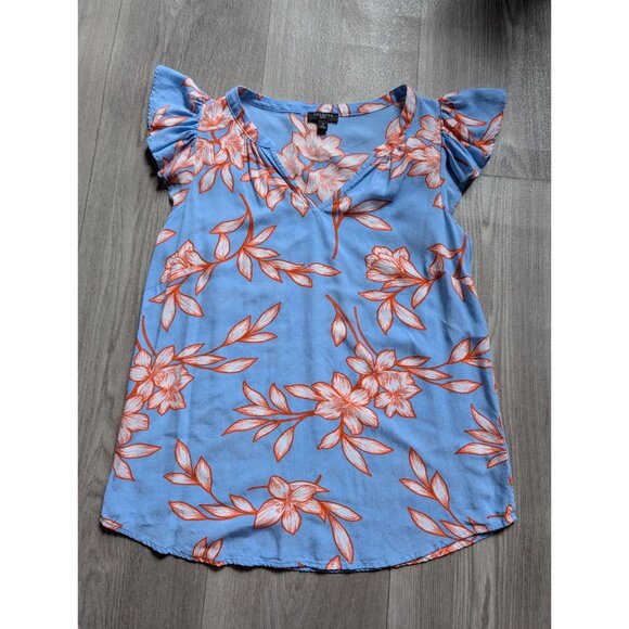 Talbots Womens Petite Floral Print Top P Viscose Blue & Orange - Picture 4 of 8